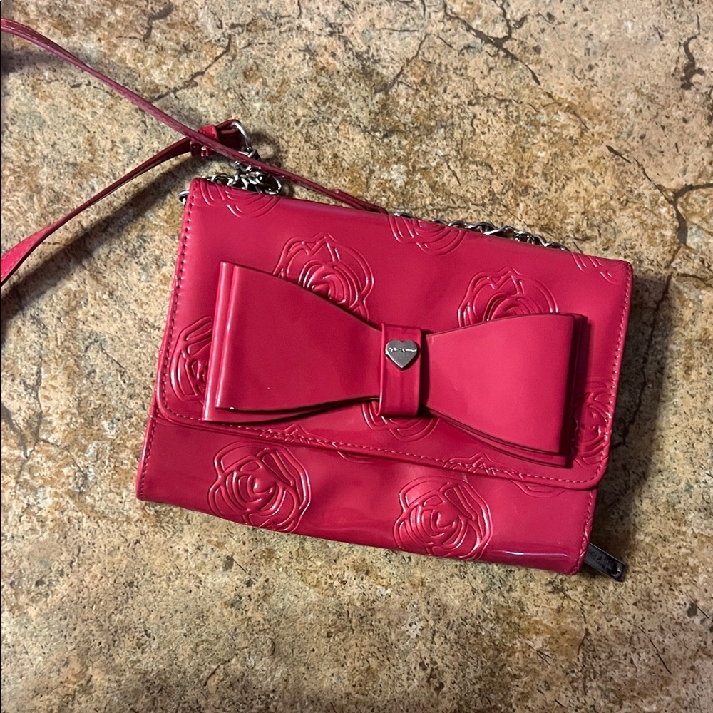 Betsey Johnson Pink Floral Bow Clutch